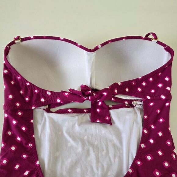 Ann Taylor LOFT Beach One Piece Swimsuit Size 14 Pink White Cutout Bandeau Adj - Picture 6 of 12